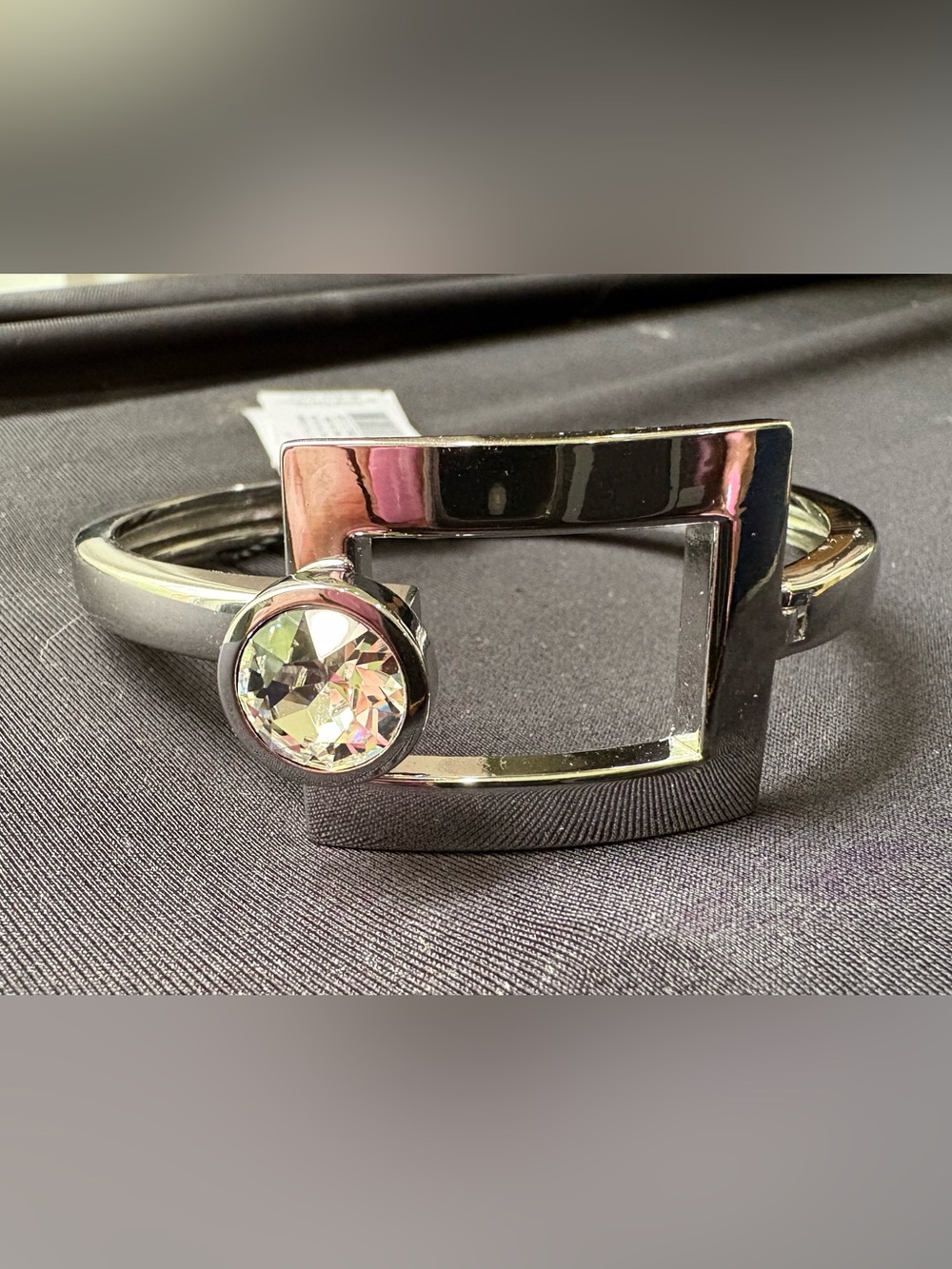 Silver Geometric Hinged Bangle Bracelet with Swarovski Crystal Accent- WHBM-New